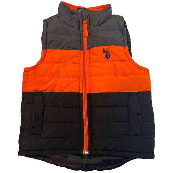U.S. Polo Assn Toddler 2T Puffer Vest Orange Black Gray Colorblock Fall Layering - Picture 1 of 9